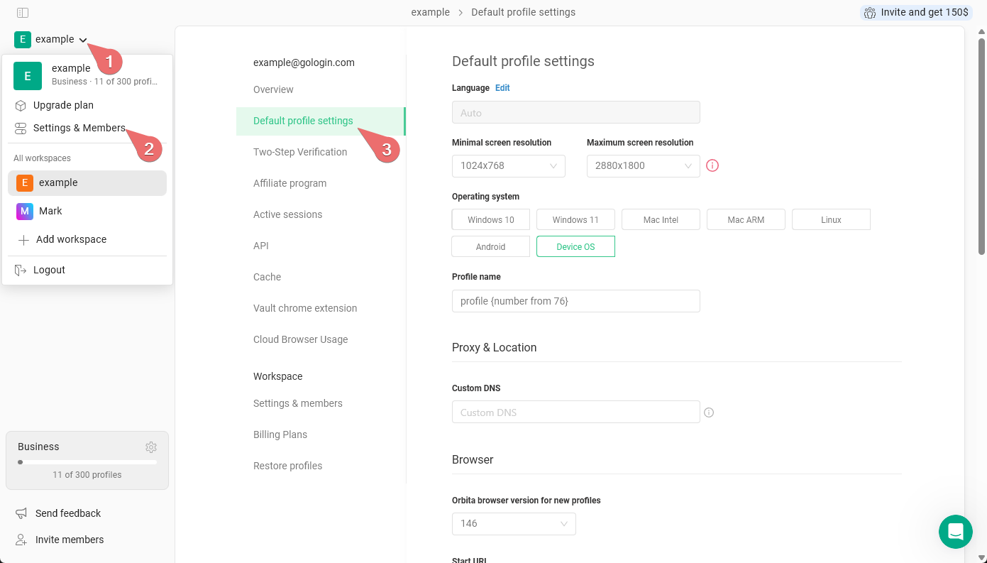 Default profile settings - Gologin documentation