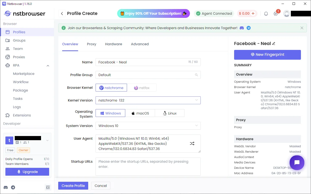 Nstbrowser dashboard