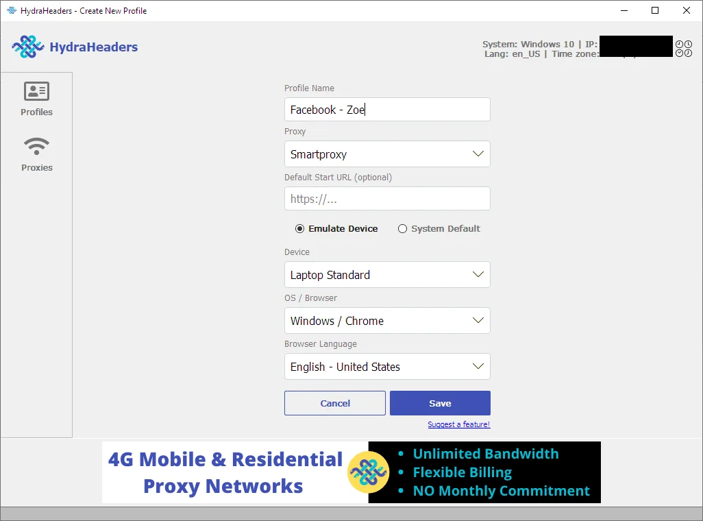 Hydraheaders profile settings