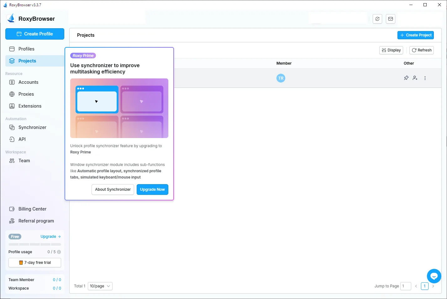 RoxyBrowser projects