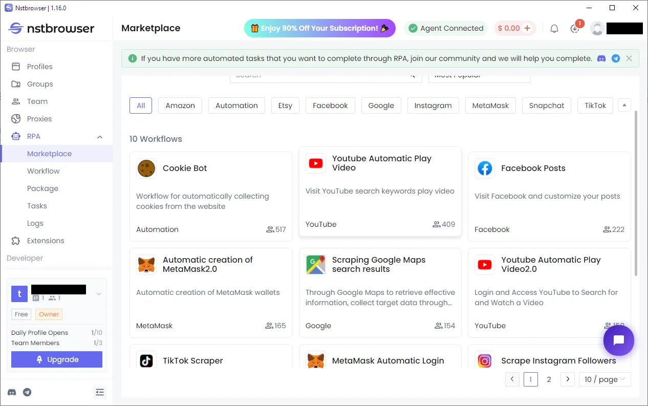 Nstbrowser marketplace