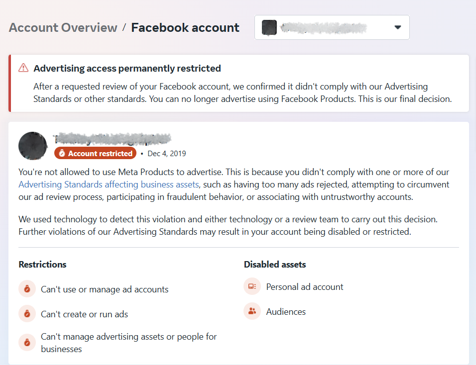 Facebook account Restrict