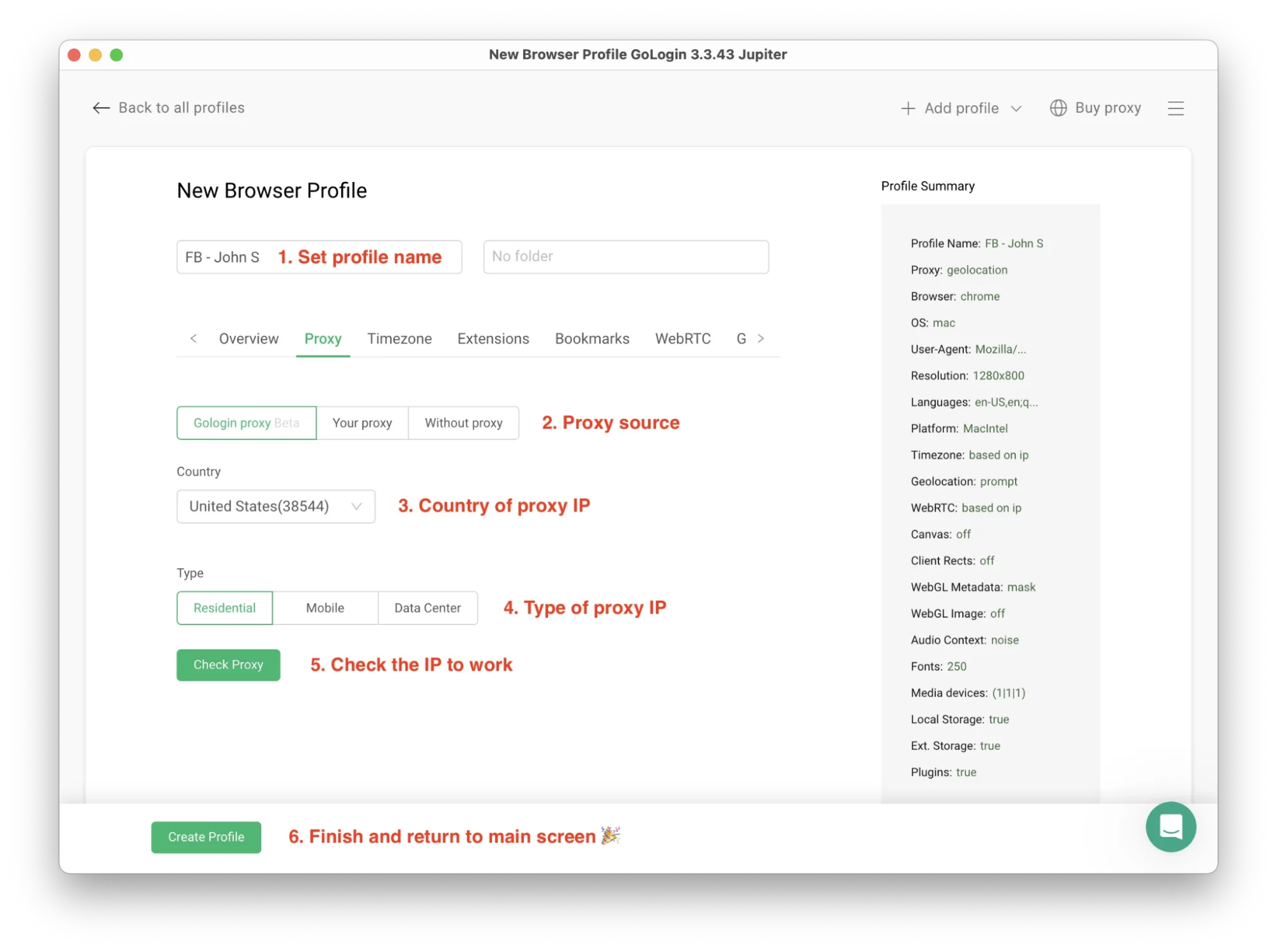 Gologin proxy settings