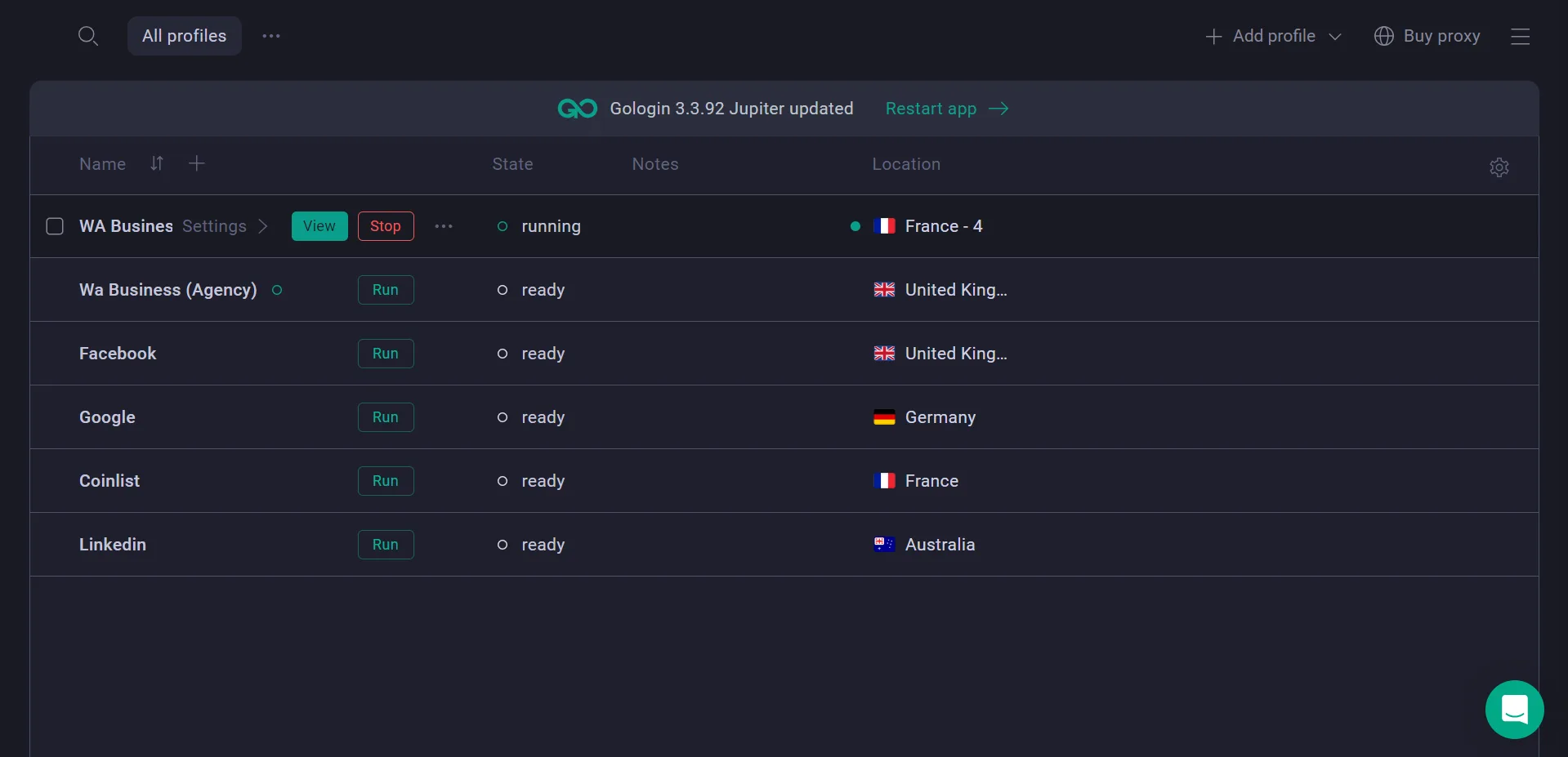 Gologin profile list