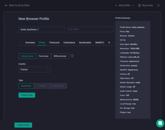 Gologin proxy settings