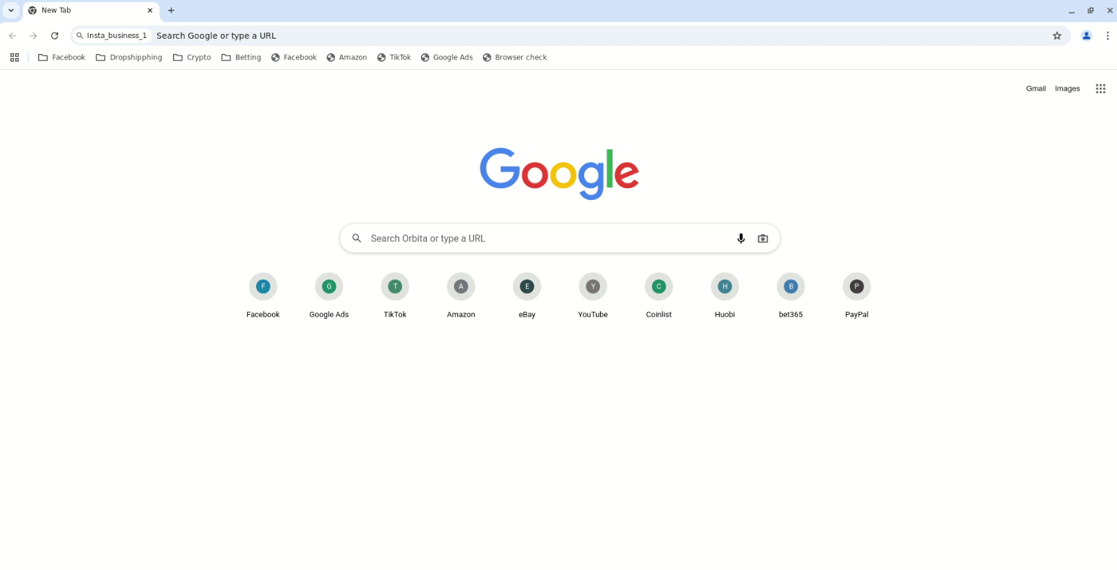  Image showing a new browser window opened through GoLogin antidetect browser.