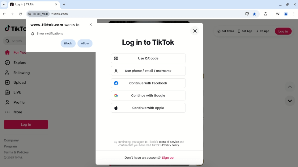 Image showing how to log in on TikTok using GoLogin antidetect browser profile.