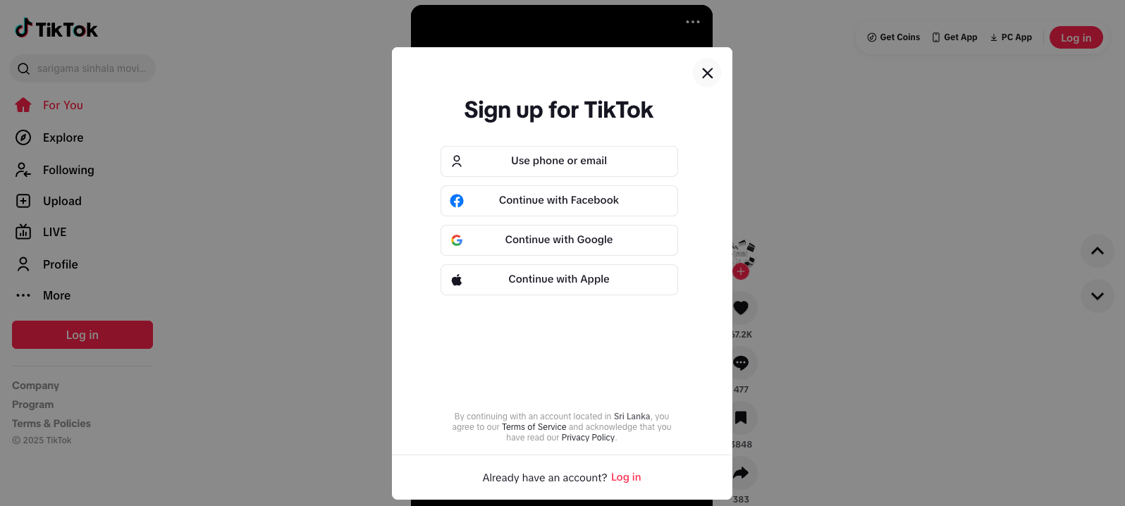 TikTok Web sign-up screen 