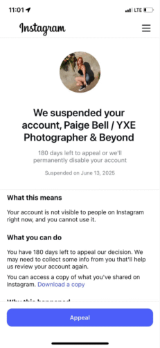 Instagram Account Deactivated