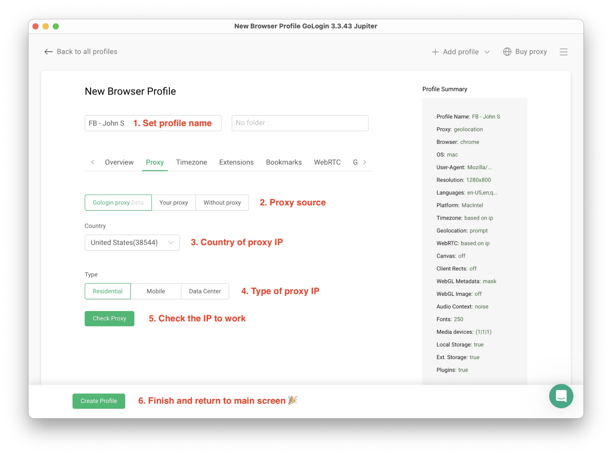 Gologin profile creation