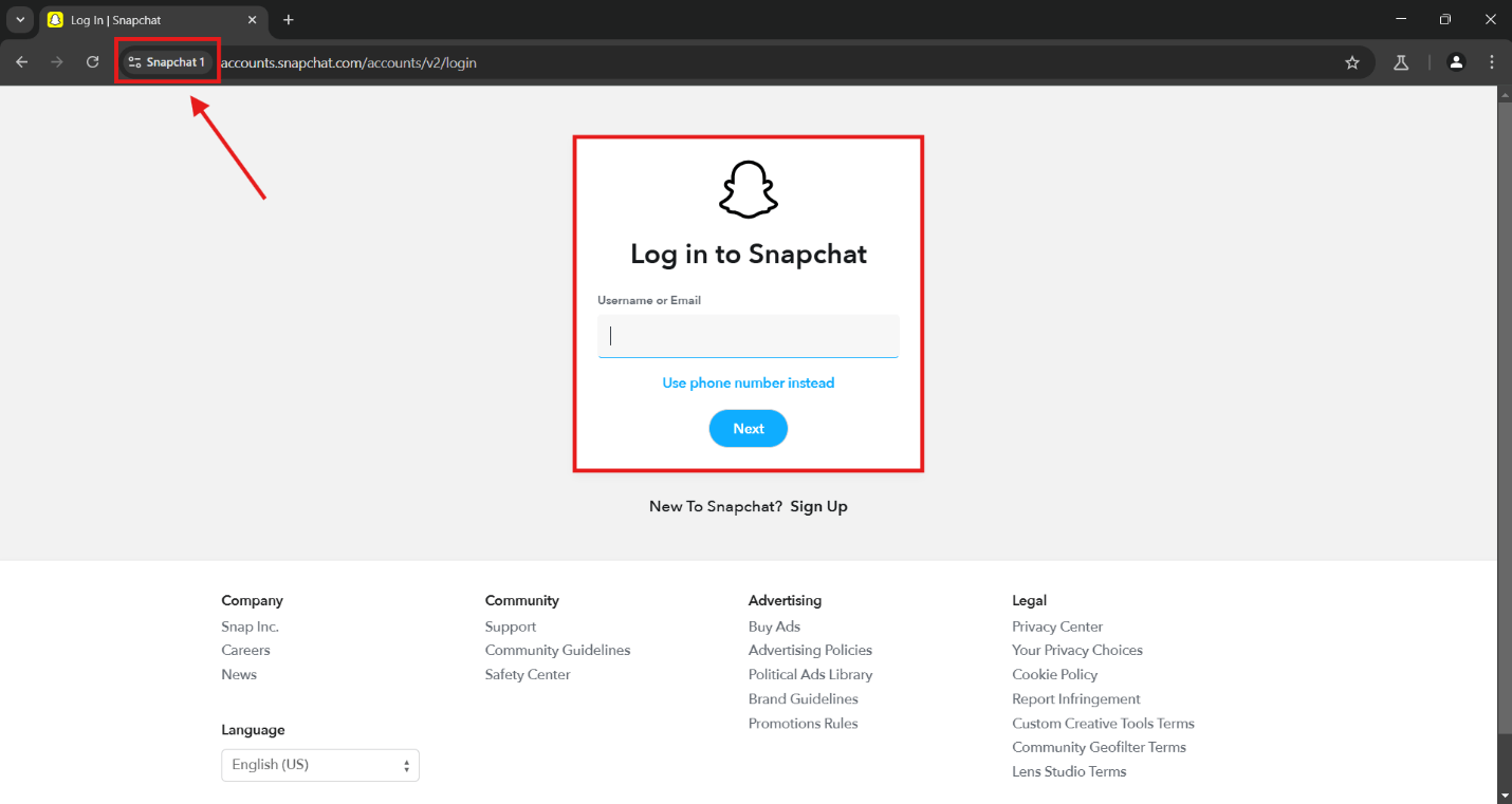 Snapchat 1 Profile Browser Window 