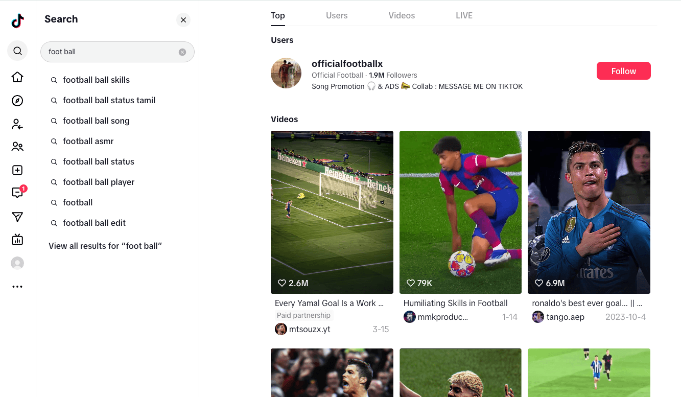 TikTok Web search in action 