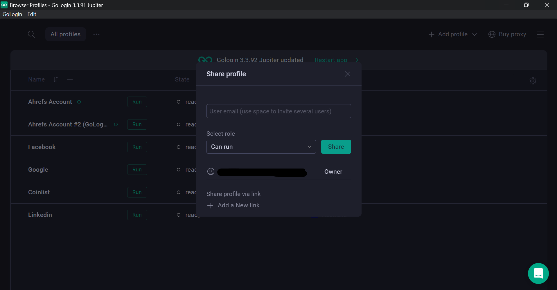 GOlogin share profile