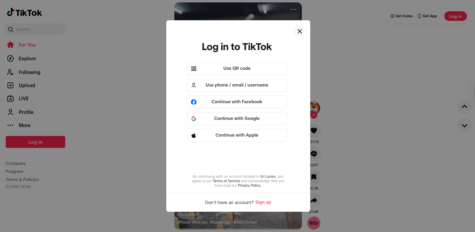 TikTok Web login