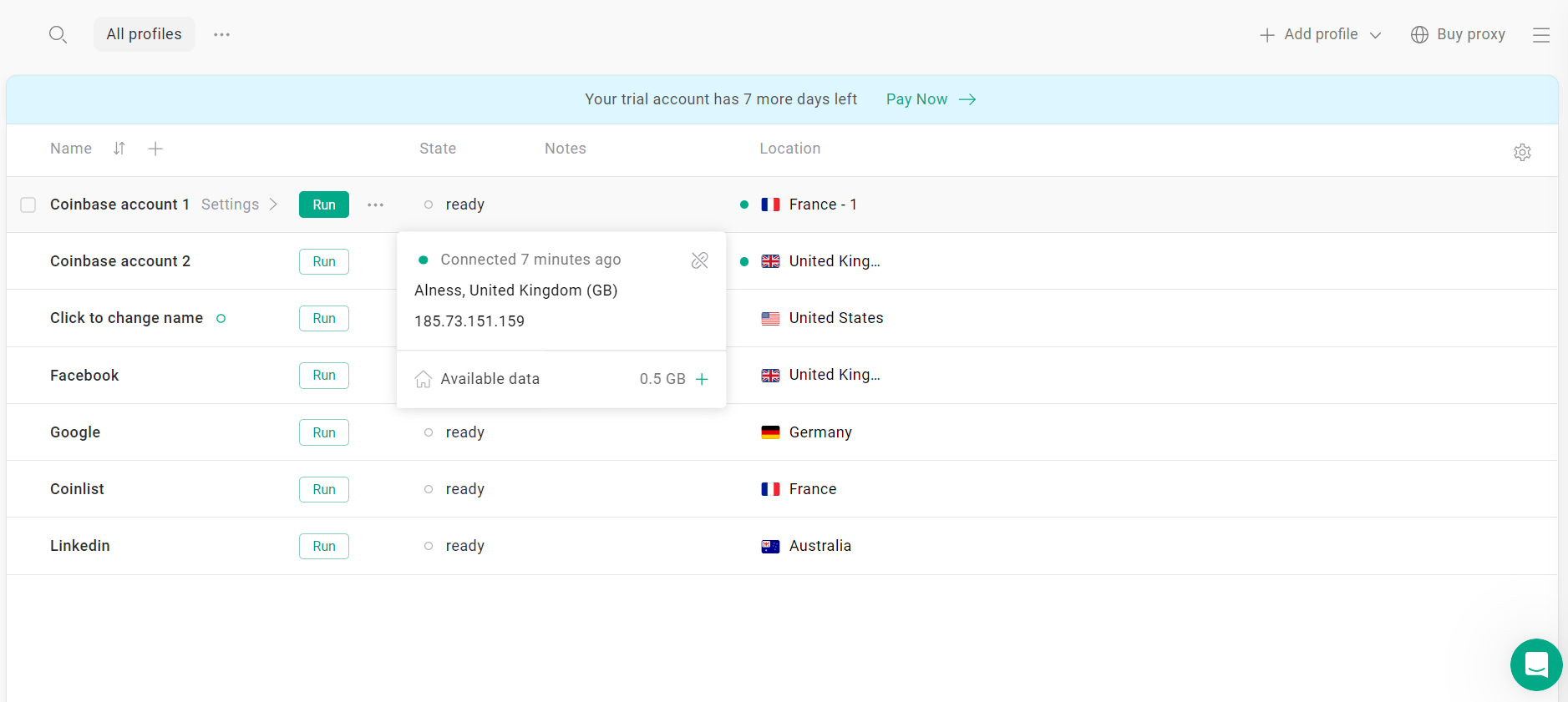 Gologin profiles
