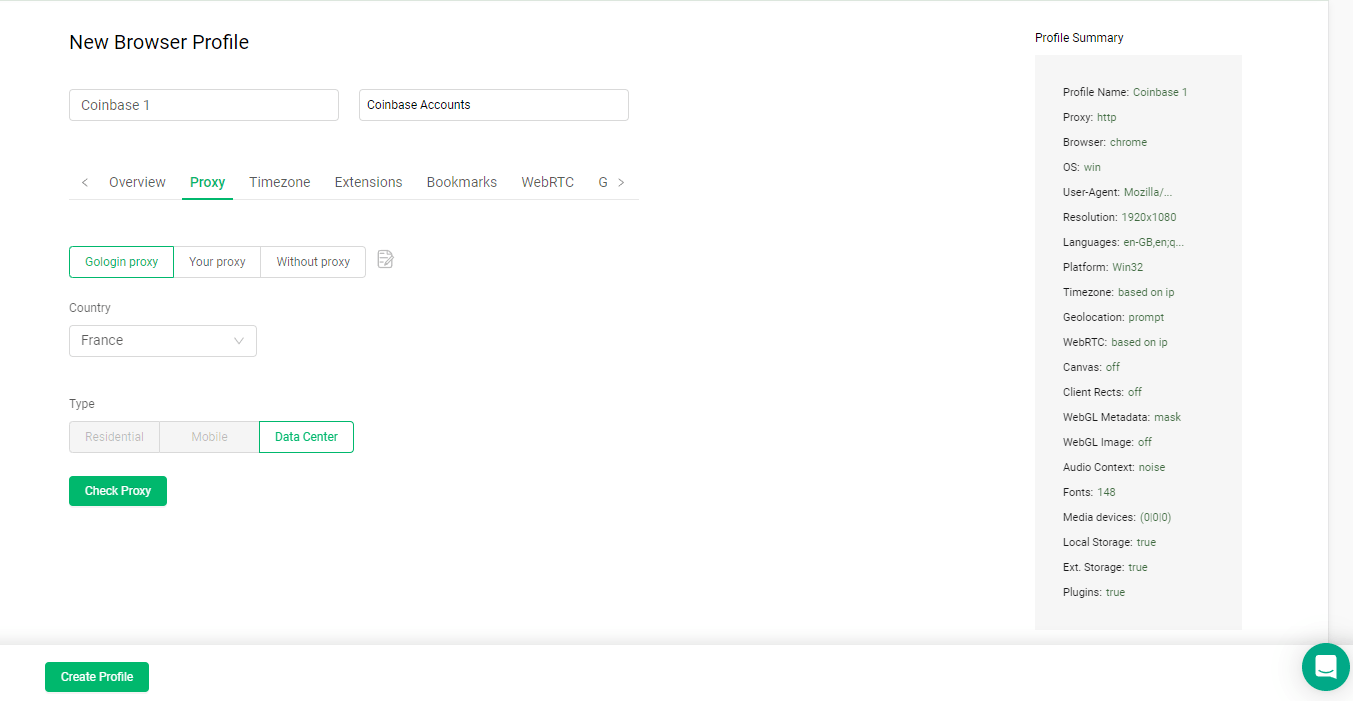 Gologin proxy settings