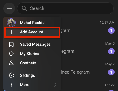  Image showing how to add a Telegram account on Desktop