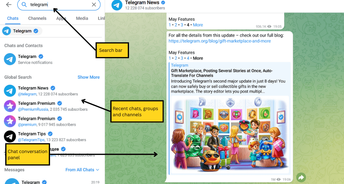 Telegram Web Interface 