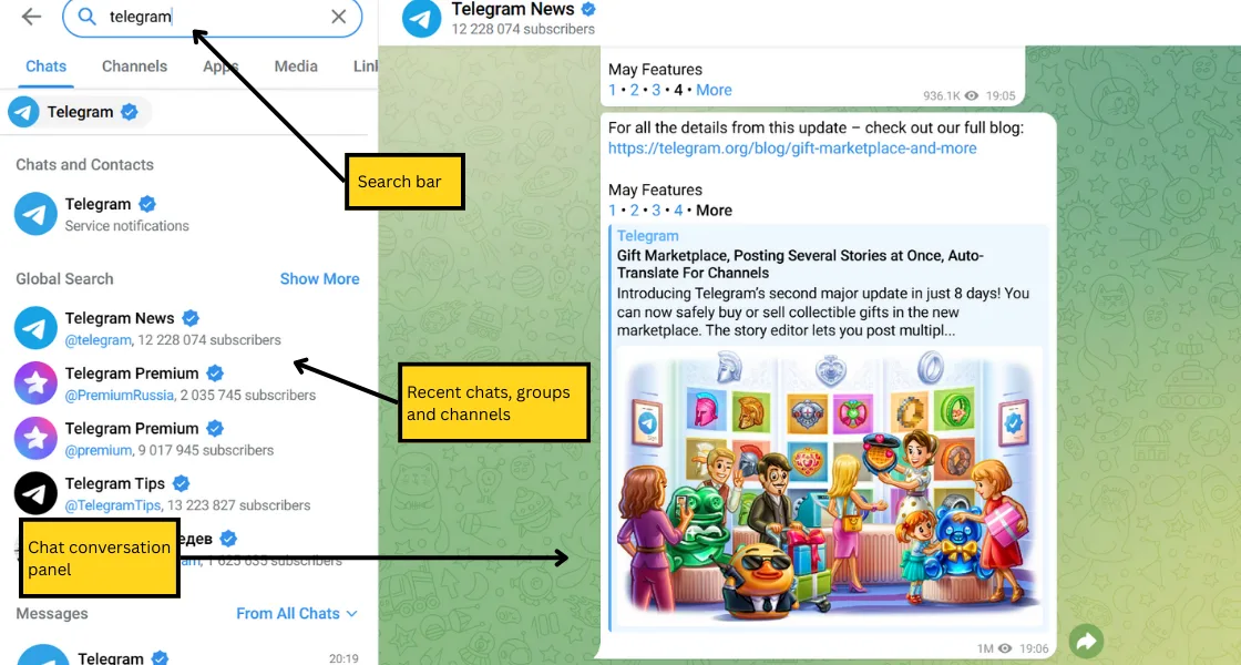 Telegram Web Interface 