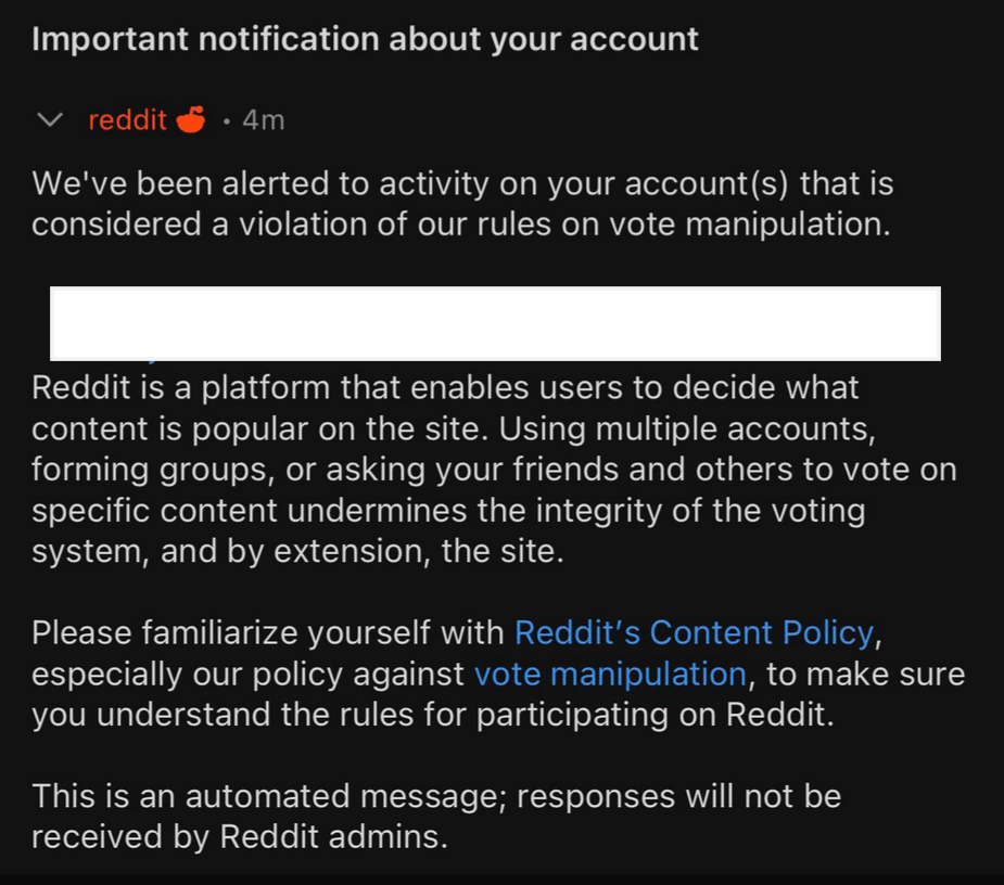 Reddit Account Suspended